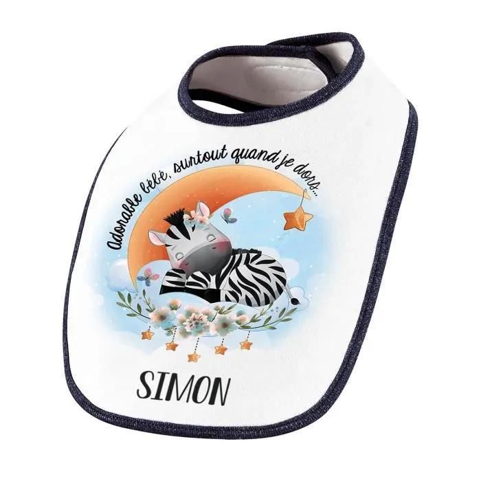 Bavoir Simon Bébé Dodo Zèbre | Cadeau Naissance Baby Shower Noël Anniversaire Enfant Nourrisson