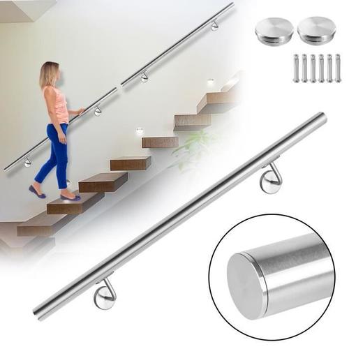 Aufun Main courante, inox rampe d'escalier, intérieur & extérieur Ø 42 mm, usage intérieur et extérieur, argenté 200cm