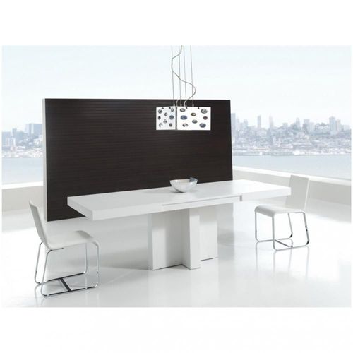 Table Repas Extensible Totem 8 Couverts 135/229x90cm Pied Bois Plateau Laqué Blanc