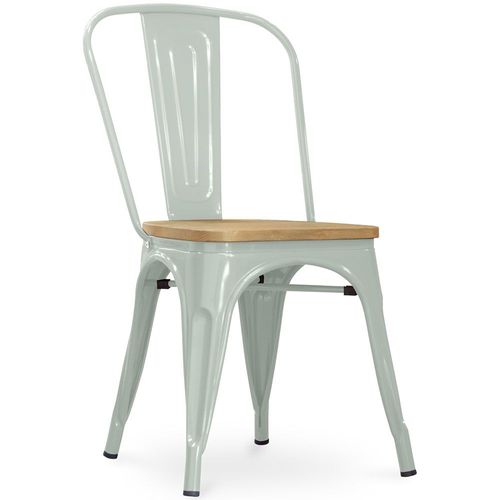 Chaise Salle À Manger Bistrot Metalix Design Industriel En Métal Et Bois Clair - Nouvelle Edition Vert Pâle