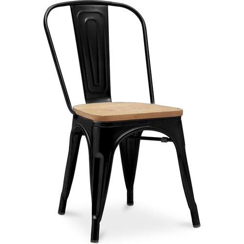 Chaise Salle À Manger Bistrot Metalix Design Industriel En Métal Et Bois Clair - Nouvelle Edition Noir