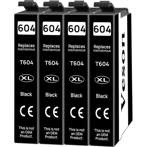 604 Xl (4 Noir) Cartouches D'encre Compatible Avec Epson 604xl Cartouches Pour Epson Expression Home Xp-4205 Xp-4200 Xp-3205 Xp-3200 Xp-2200 Xp-2205, Workforce Wf-2950 Wf-2935 Wf-2[Cartouche887]