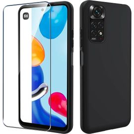 Coque Silicone Noir Mat Pour Xiaomi Redmi Note 11 4g + 2 Verre Trempé Film Protection Écran - Anti Rayures - Ultra Résistant Dureté 9h