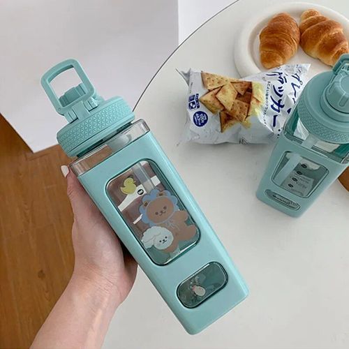 900ml - Vert A - Bouteille D'eau Portable Kawaii Shaker Avec Autocollant De Paille, Jolie Gourde En Plastique Sans Bpa, Bouteille À Clics Pour Fille, Thé Et Lait