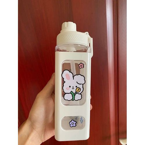 900ml - Blanc 1 - Bouteille D'eau Portable Kawaii Shaker Avec Autocollant De Paille, Jolie Gourde En Plastique Sans Bpa, Bouteille À Clics Pour Fille, Thé Et Lait