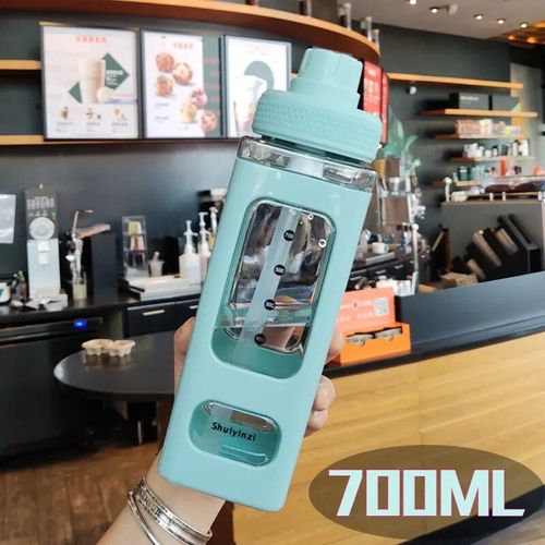 900ml - Vert B - Bouteille D'eau Portable Kawaii Shaker Avec Autocollant De Paille, Jolie Gourde En Plastique Sans Bpa, Bouteille À Clics Pour Fille, Thé Et Lait