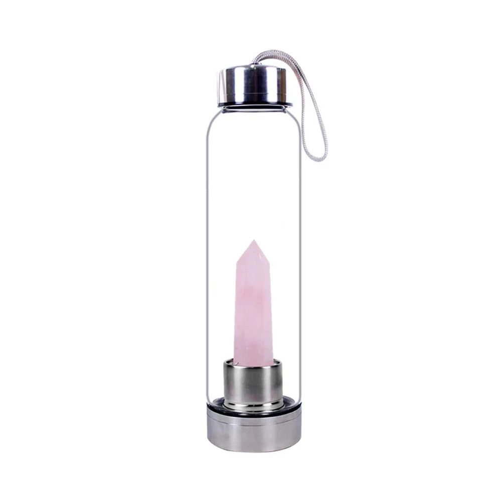 550ml - Quartz Rose - Bouteille D'eau En Pierre De Clip Natu...