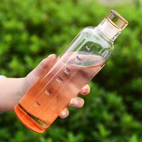 500ml - Orange De Verre - Bouteille D'eau À Échelle De Temps De Style Ins Pour Adultes Et Étudiants, Tasse À Boire De Sport En Plein Air, Tasse En Verre Portable, Bouteille De Clic De Jus