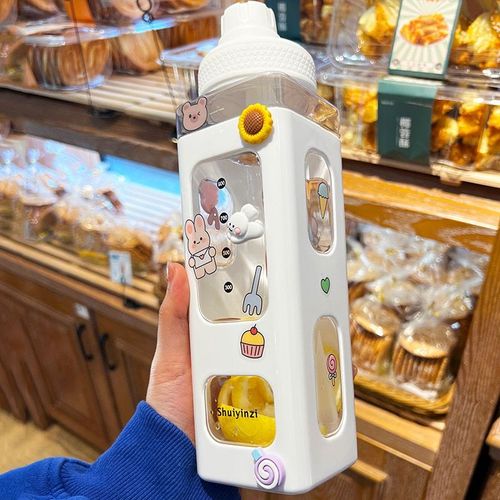 900ml - Blanc - Bouteille D'eau Pastel Avec Paille Pour Fille, Kawaii, En Plastique, De Voyage, Thé, Jus, Lait, Portable, Mignon, Shaker, Cadeau