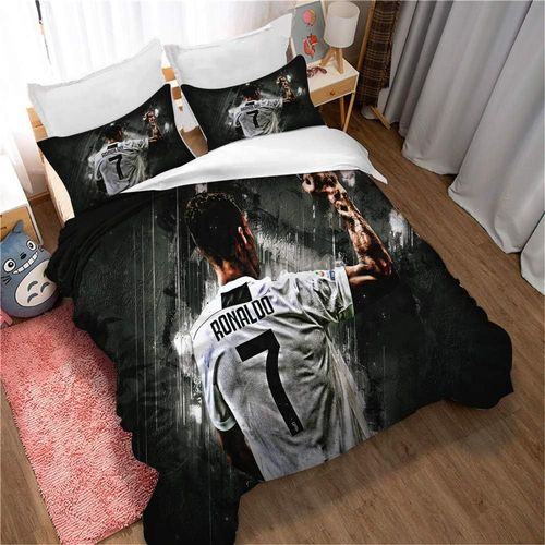 Parure De Lit 1/2 Personne Avec Housse De Couette Et Taie D'oreiller, Motif Football Cristiano Ronaldo, En Microfibre Douce
