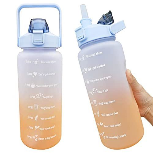 2.0l - Orange Bleu - Bouteille D'eau De Sport Pour Course À Pied, Bouteille De Motivation, Autocollants De Marqueur De Temps, Plastique Portable Réutilisable, Standardisation, 2l