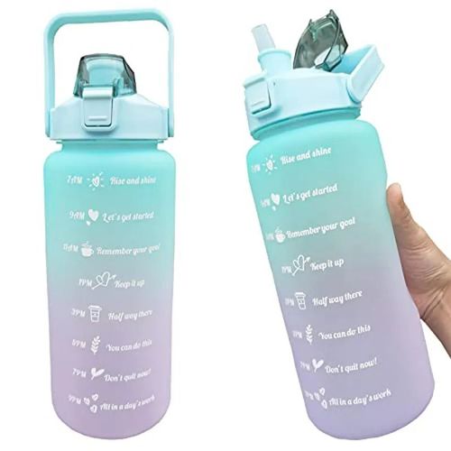 2.0l - Violet Vert - Bouteille D'eau De Sport Pour Course À Pied, Bouteille De Motivation, Autocollants De Marqueur De Temps, Plastique Portable Réutilisable, Standardisation, 2l
