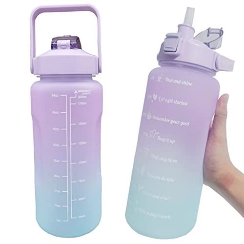 2.0l - Bleu Violet - Bouteille D'eau De Sport Pour Course À Pied, Bouteille De Motivation, Autocollants De Marqueur De Temps, Plastique Portable Réutilisable, Standardisation, 2l