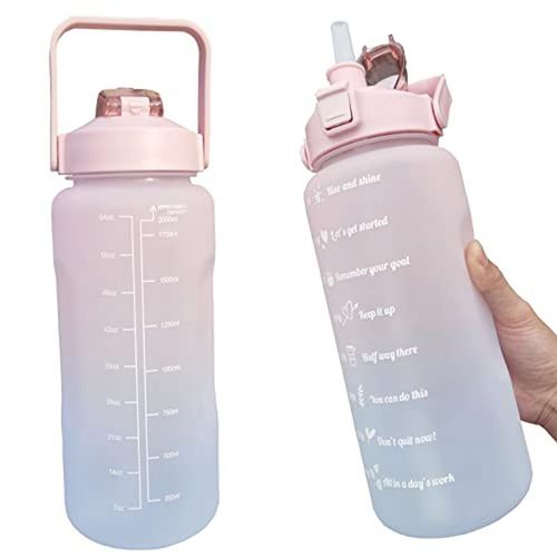 2.0l - Rose Bleu - Bouteille D'eau De Sport Pour Course À Pied, Bouteille De Motivation, Autocollants De Marqueur De Temps, Plastique Portable Réutilisable, Standardisation, 2l