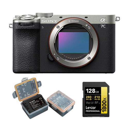 Sony Alpha A7C II Corps Argent+Lexar Carte mémoire SDXC professionnelle 128Go 1800x UHS-II+Kingma 2000 mAh (Sony NP-FZ100) batterie