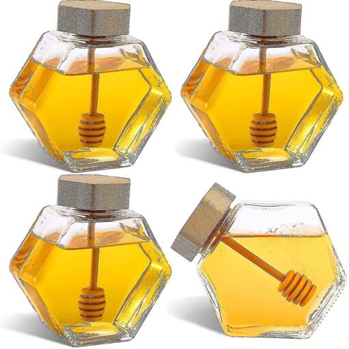 Lot De 2 Pots à Miel En Verre Borosilicaté 400 Ml Avec Cuillère Intégrée - Transparent, Étanche | Pour Miel, Confiture, Sirop