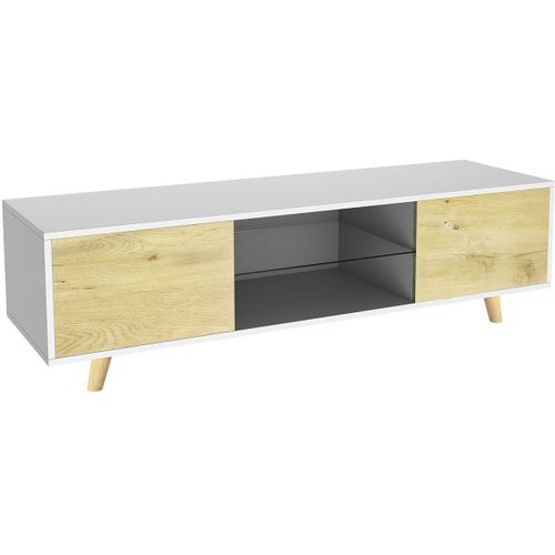 Meuble Tv Led "Inna" - 140 X 42 X 45 Cm - Blanc/Chêne