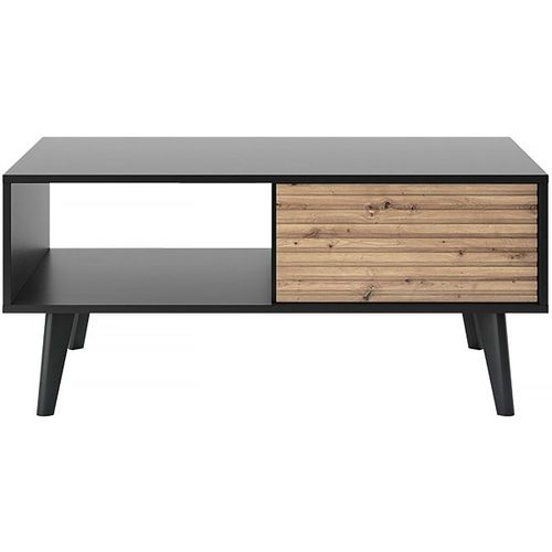 Table Basse Rectangulaire En Bois "Silas" - Noir/Chêne Artisanal