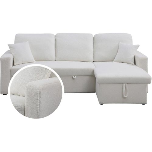 Canapé D'angle Convertible/Reversible Avec Coffre "Alain" - 3 Places - Bouclettes - Blanc