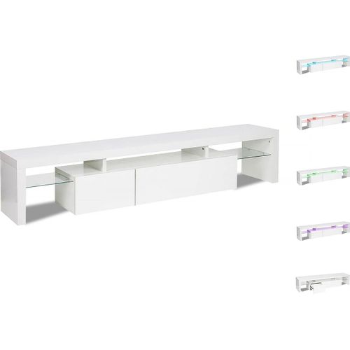 Meuble Tv Led Laqué "Tina" - 187.5 X 34 X 38 Cm - Blanc