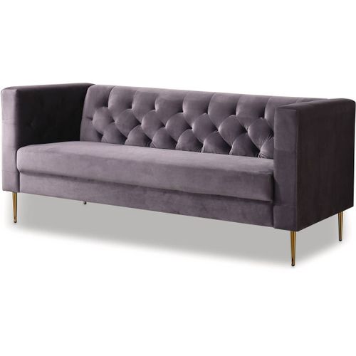 Canapé Fixe En Velours Bruce - 196 X 76 X 82 Cm - 3 Places - Gris