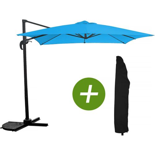 Parasol Jardin Déporté Soleil - Carré - 2.5 X 2.5 M - Bleu + Housse De Protection