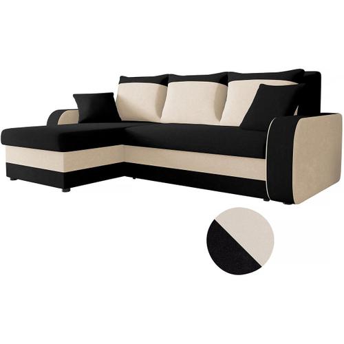 Canapé D'angle Convertible En Tissu "Kris" - 3 Places - Beige/Noir