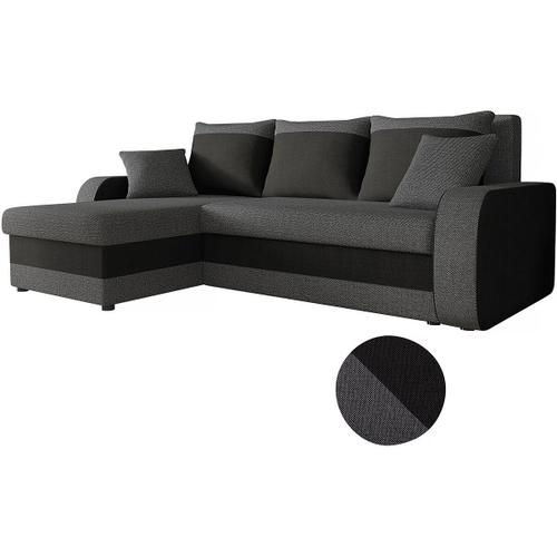 Canapé D'angle Convertible En Tissu "Kris" - 3 Places - Gris/Noir