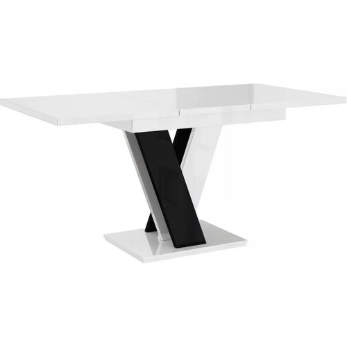 Table Repas Extensible "Masiv" - 120/160 X 80 X 75 Cm - Blanc Brillant/Noir Brillant