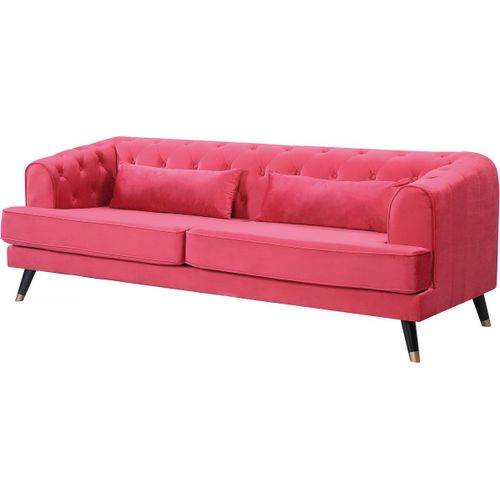 Canapé Fixe En Velours "Gloria" - 216 X 86 X 76 Cm - 3 Places - Rouge