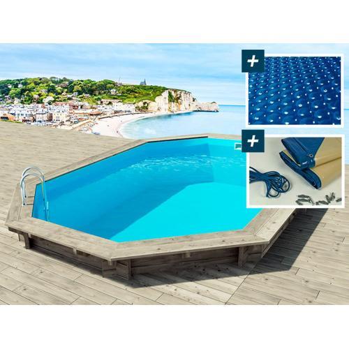 Piscine bois " Brazilia " 5.86 x 3.86 x 1.20 m - Bâche à bulles 180 µ - Bâche hiver 280 g/m²