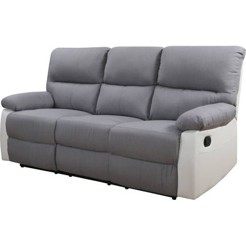 Canapé Relax "Lincoln" - 197 X 89 X 103 Cm - 3 Places - Blanc / Gris Clair