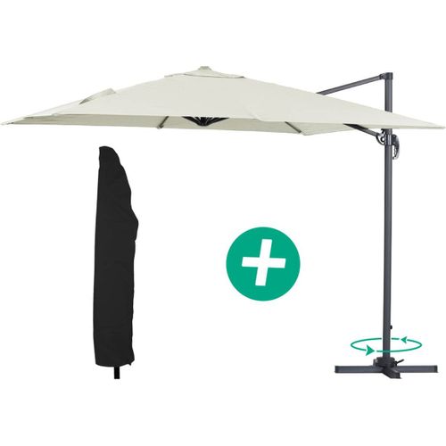 Parasol Jardin Déporté Alu "Sun 3" - Carré - 3 X 3 M - Ecru + Housse De Protection