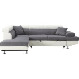 Canapé D'angle Convertible Sophia Luxe - 265 X 190.5 X 80/91 Cm - Blanc / Gris - 5 Places - Angle Gauche