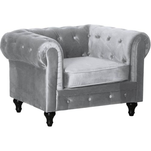 Fauteuil Chesterfield Velours Aliza - 111 X 82 X 70 Cm - Gris