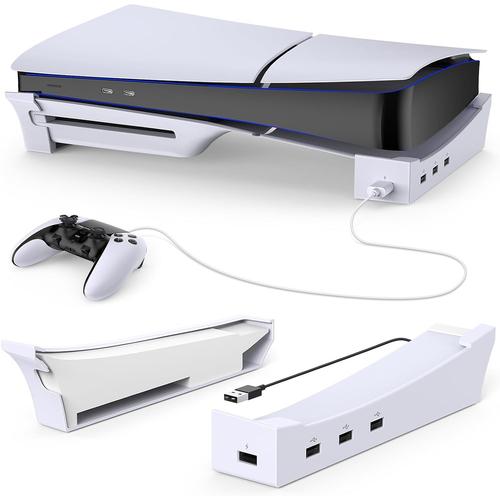 Support Horizontal pour Nouvelle Console PS5 Slim avec Hub USB 4 Ports,  Base Support Accessoires pour Playstation 5 Slim Disc & Digital Edition