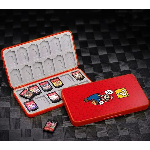 Étui De Rangement Pour Cartes De Jeu Compatible Avec Nintendo Switch, Boîte De Protection Rangement Avec 24 Emplacements (Rouge Mario)