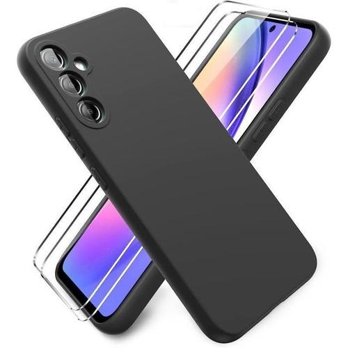 Coque Silicone Noir Mat Pour Samsung Galaxy S23 + 2 Verre Trempé Film Protection Écran - Anti Rayures - Ultra Résistant Dureté 9h