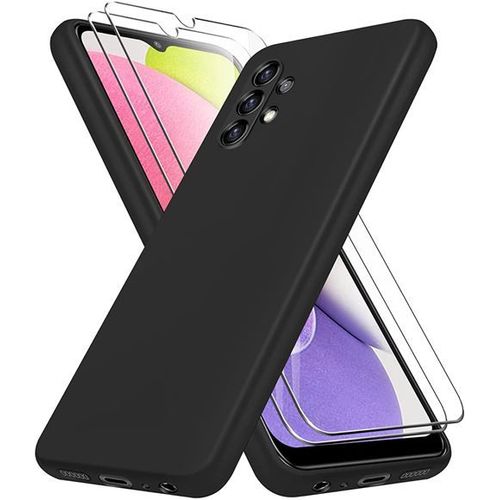 Coque Silicone Noir Mat Pour Samsung Galaxy A13 4g + 2 Verre Trempé Film Protection Écran - Anti Rayures - Ultra Résistant Dureté 9h