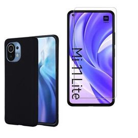 Coque Silicone Noir Mat Pour Xiaomi Mi 11 Lite 4g/5g + 2 Verre Trempé Film Protection Écran - Anti Rayures - Ultra Résistant Dureté 9h