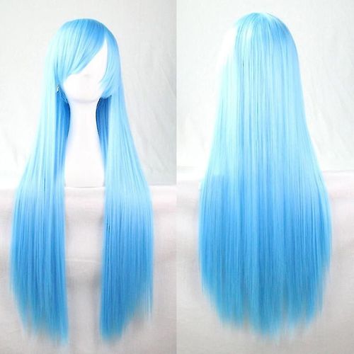 Anime Style Extra Long Cheveux Raides Perruques Costume Cosplay Perruque Déguisement Pour Les Femmes Bleu Ciel