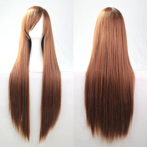 Perruques De Cheveux Raides Extra Longs De Style Anime, Perruque De Costume De Cosplay, Robe Fantaisie Pour Femmes Marron