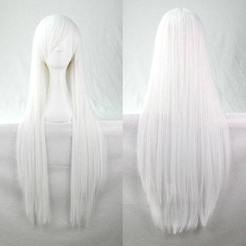 Perruques De Cheveux Raides Extra Longs De Style Anime, Perruque De Costume De Cosplay, Robe Fantaisie Pour Femmes Blanches