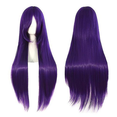 Perruques De Cheveux Raides Extra Longs De Style Anime, Perruque De Costume De Cosplay Pour Femmes, Violet Foncé
