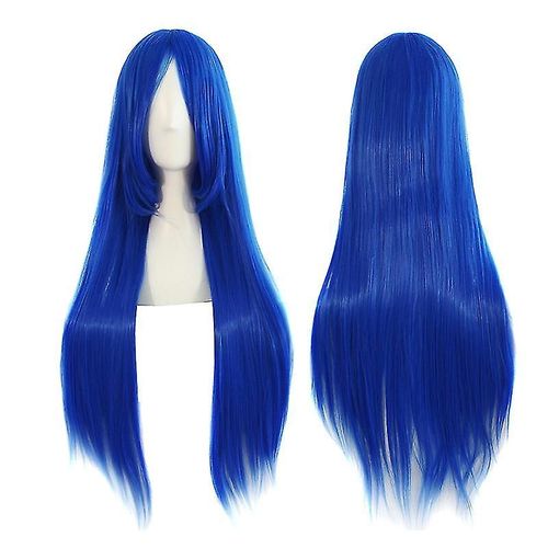 Anime Style Extra Long Cheveux Raides Perruques Costume Cosplay Perruque Déguisement Pour Les Femmes Bleu Royal