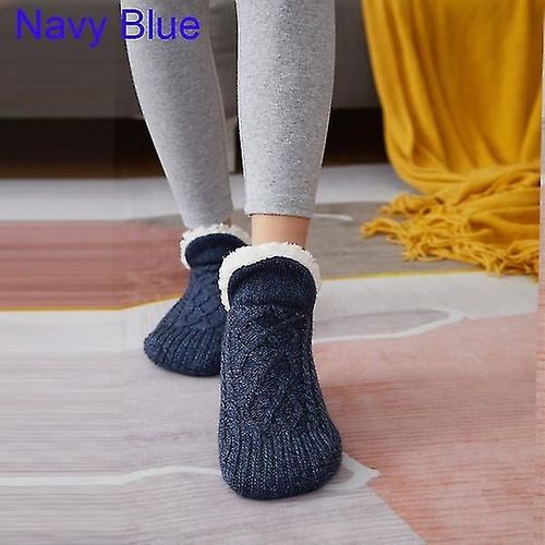Chaussettes De Sol Chaudes Et Super Douces Pour L'hiver, Pantoufles, Chaussures De Sol 43 À 45, Bleu Marine