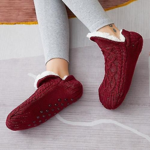 Chaussette De Sol Chaude Et Super Douce Pour L'hiver, Pantoufles, Chaussures De Sol, 43 À 45, Rouge