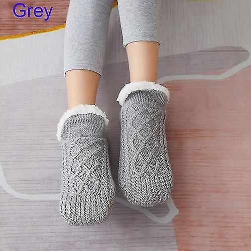 Chaussette De Sol Chaude Et Super Douce Pour L'hiver, Pantoufles, Chaussures De Sol, 43 À 45, Gris