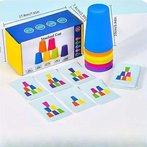 Jeu de gobelets empilables avec 50 cartes de défis, 6 gobelets empilables, plastique robuste, jeu familial classique
