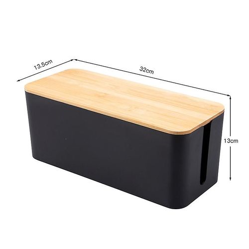 Boîte de rangement de prise, anti-poussière, couvercle en teck Imitation de haute qualité, organisateur de câbles, Hub d'ordinateur, boîte de rangement de prise 1 pièce, noir moyen